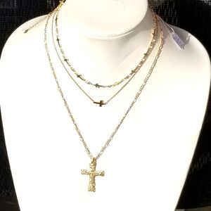Lot of Three Cross necklaces GF GV GP